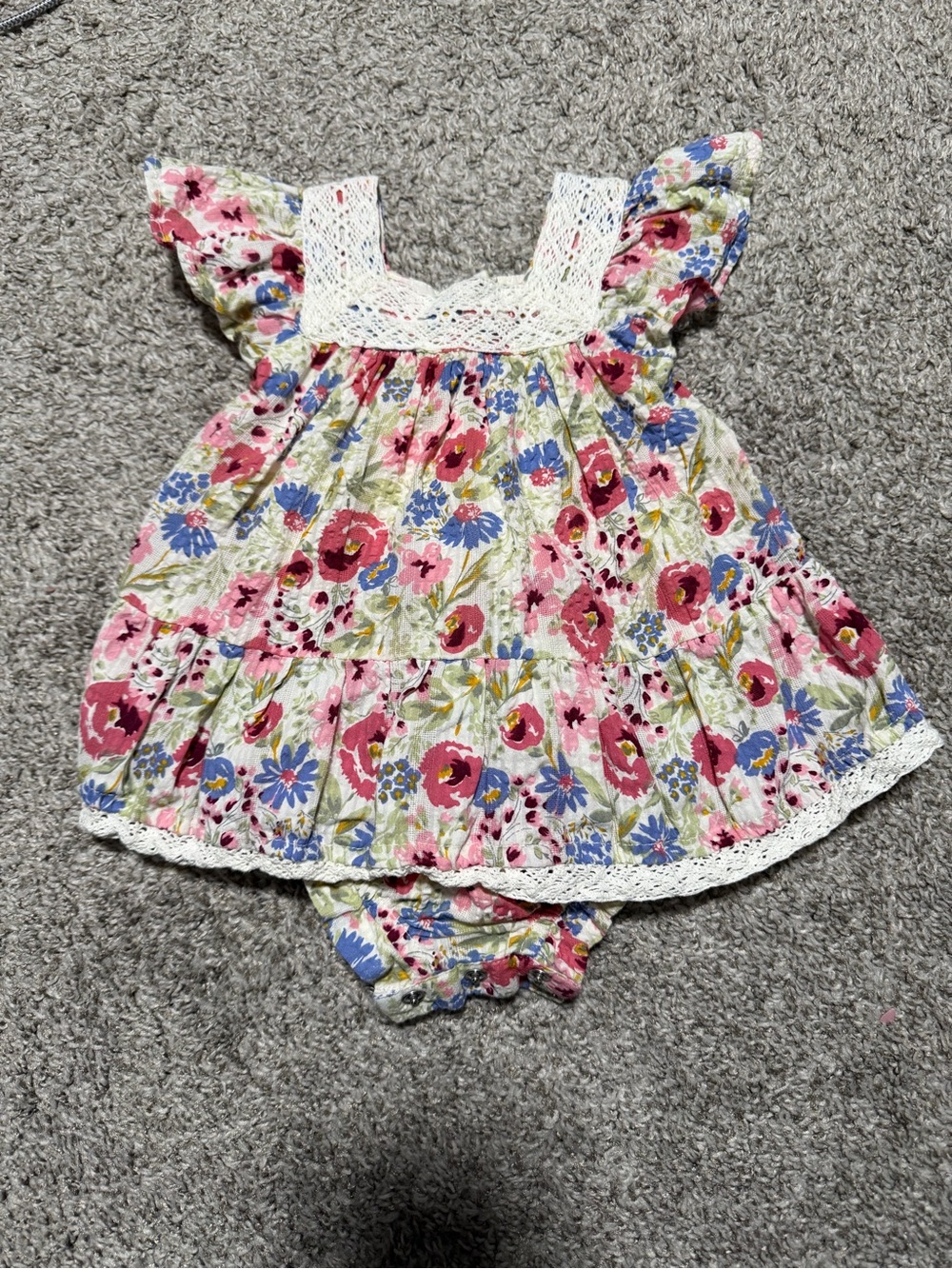 Cynthia Rowley Baby Floral Lace-Trim Onesie Dress 3-6M